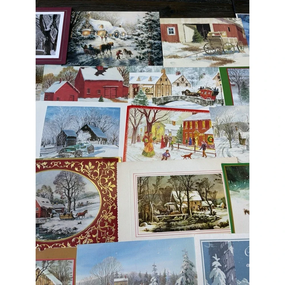 Vintage Christmas Cards Fronts ONLY Houses Barns More Scrapbooking Crafts 50+